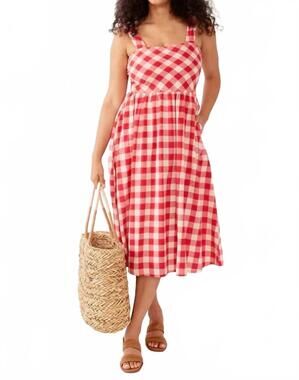 NEW MATA TRADERS nikita wide strap midi dress in red gingham